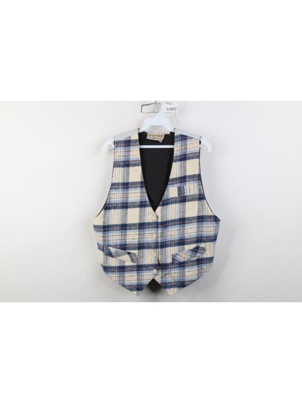 Vintage 90s Streetwear Womens Medium Plaid Flannel Tie Back Suit Vest Jacket